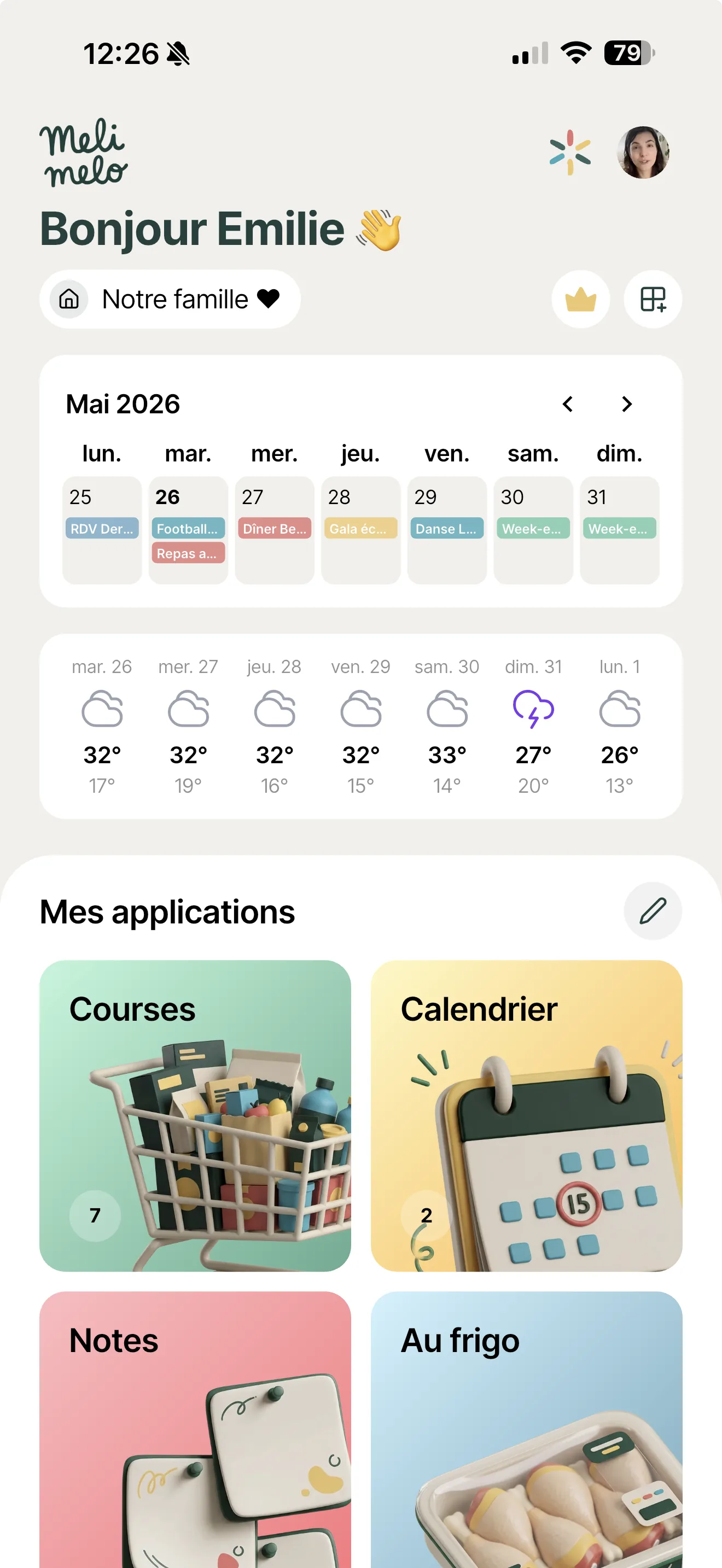 Écran d’accueil de Melimelo